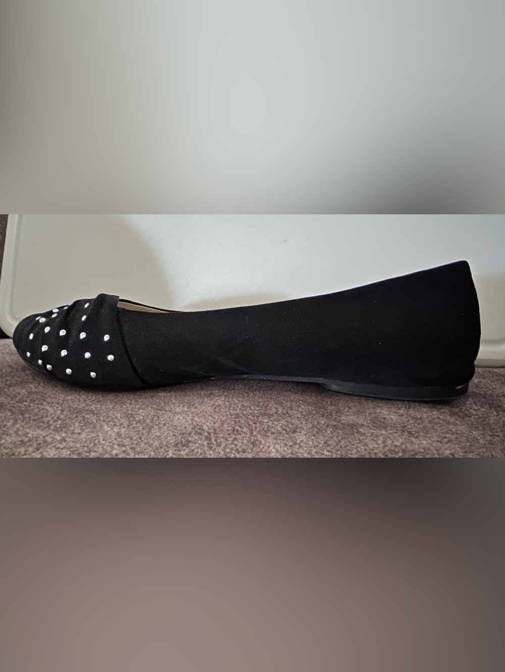 Black Rhinestone Accent Women's Flats